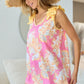 BiBi Printed V Neck Ruffled Tank Tank Tops