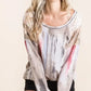 BiBi Tie Dye Knit Top with Print Block Shoulder - DAVERRI FASHIONS