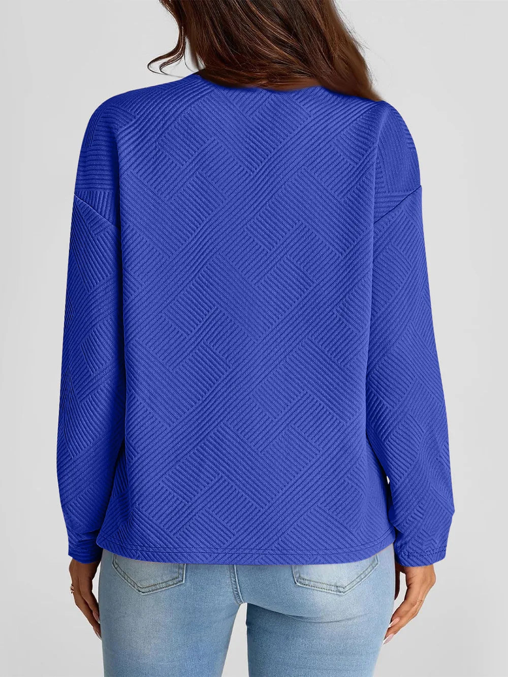 Full Size Texture Round Neck Long Sleeve Sweatshirt | Sweatshirts Daverri Fashions