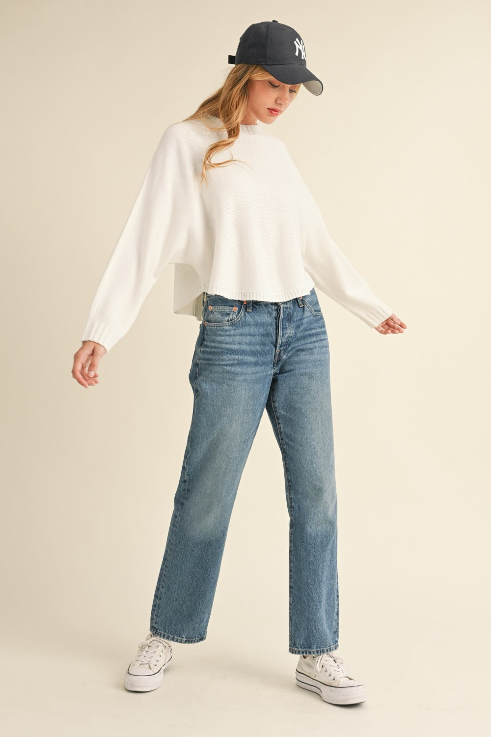 Mable Round Neck Dolman Sleeve Cropped Sweater Sweaters