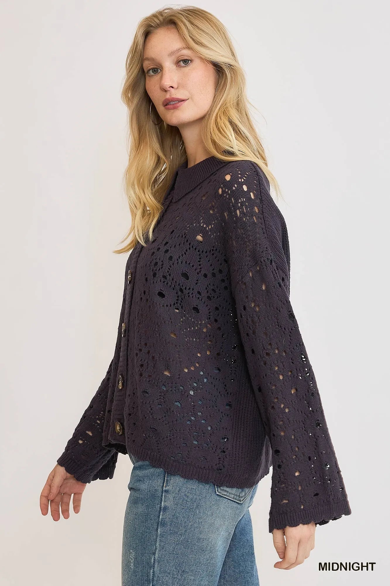 Umgee Hollow Out Button Down Cardigan Cardigans
