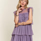 ADORA Layered Ruffled Cap Sleeve Mesh Dress Mauve S