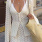 Button Up Crochet Cardigan and Skirt Sweater Set - DAVERRI FASHIONS