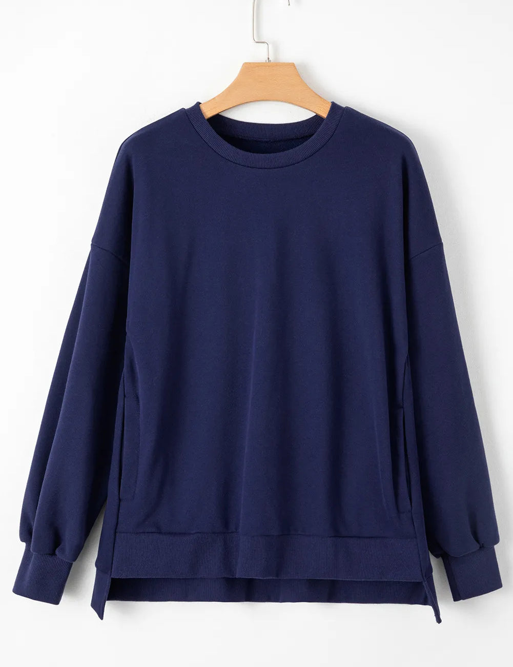 Dark Navy Round Neck Long Sleeve Sweatshirt | Sweatshirts Daverri Fashions