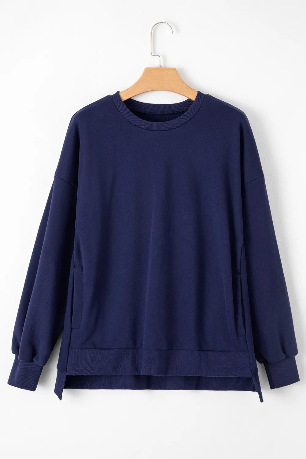 Dark Navy Round Neck Long Sleeve Sweatshirt | Sweatshirts Daverri Fashions
