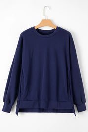Dark Navy Round Neck Long Sleeve Sweatshirt | Sweatshirts Daverri Fashions
