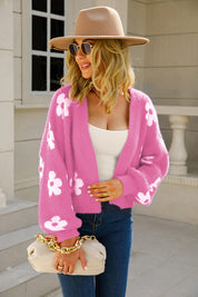 Fuchsia Angel Wings Floral Open Front Fuzzy Cardigan | Cardigans Daverri Fashions