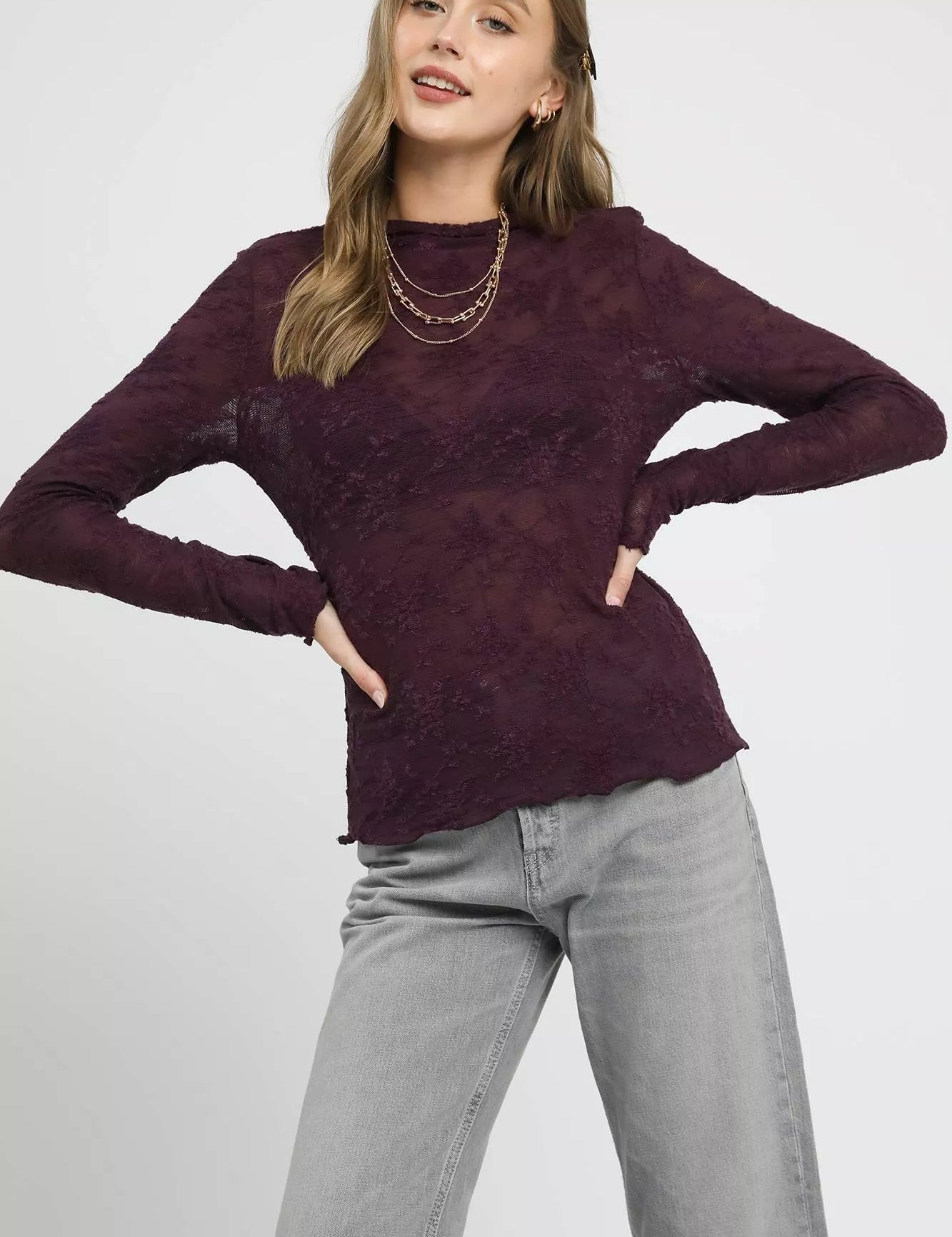 PLUM Umgee Lace Sheer Long Sleeve Top | Tops Daverri Fashions