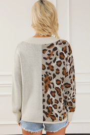 Leopard V Neck Drop Shoulder Sweater | Sweaters Daverri Fashions