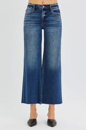 RISEN Full Size Mid Rise Crop Wide Raw Cut Hem Jeans Plus Size | Jeans Daverri Fashions