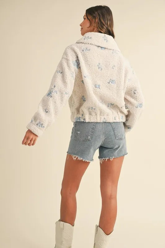 MABLE Floral Embroidered Fleece Teddy Jacket