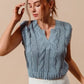 SO ME Notched Neck Cable Knit Sweater Vest - DAVERRI FASHIONS