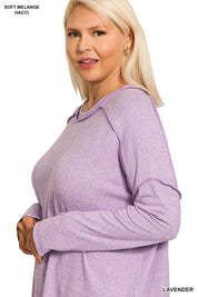 Zenana Full Size Melange Hacci Exposed Seam Hi-low Tee Plus Size | T-Shirts Daverri Fashions
