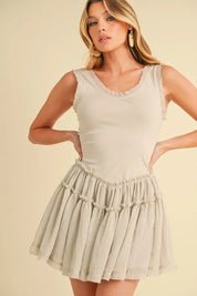 Aemi+Co Frill Sleeveless Drop Waist Mini Dress | Daverri Fashions