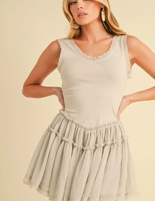 Aemi+Co Frill Sleeveless Drop Waist Mini Dress | Daverri Fashions