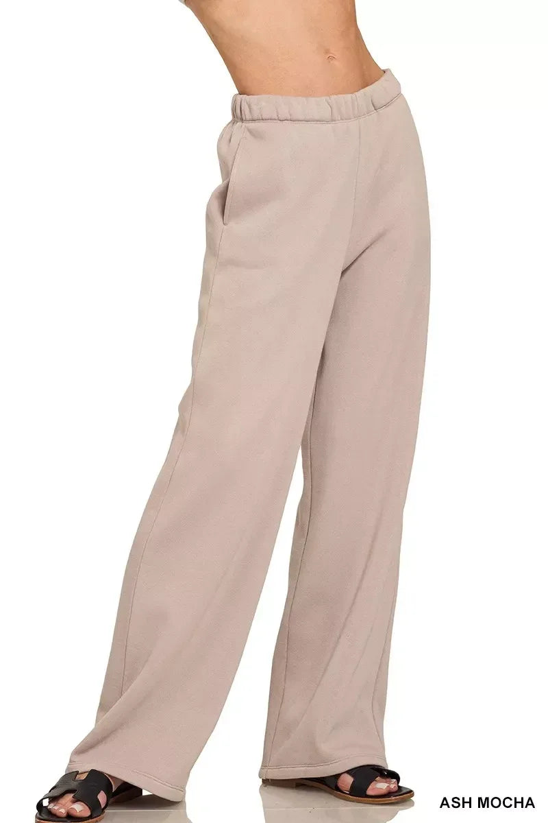 Zenana Fleece Sweatpant with Pockets Ash Mocha - DAVERRI FASHIONS