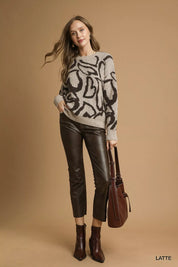 Umgee Heart Print Crew Neck Sweater | Sweaters Daverri Fashions