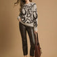 Umgee Heart Print Crew Neck Sweater - DAVERRI FASHIONS