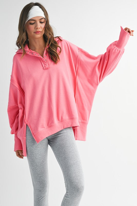 Tamika Henley Sweatshirt FLAMINGO S