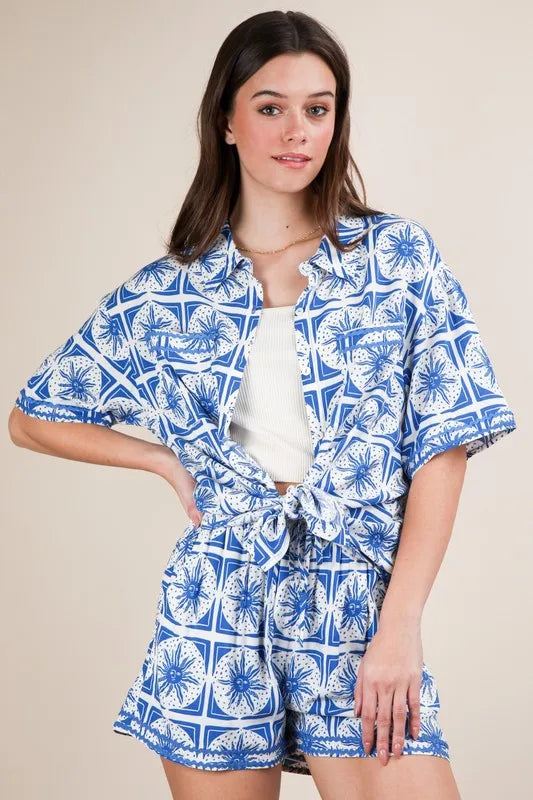 VERY J Tropical Printed Shirt Top and Shorts Set Shorts Sets