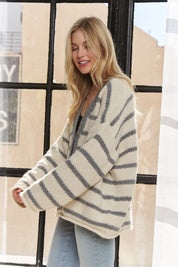 ADORA Horizontally Striped Button Up Cardigan | Cardigans Daverri Fashions