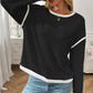 Ribbed Contrast Trim Long Sleeve Top - DAVERRI FASHIONS