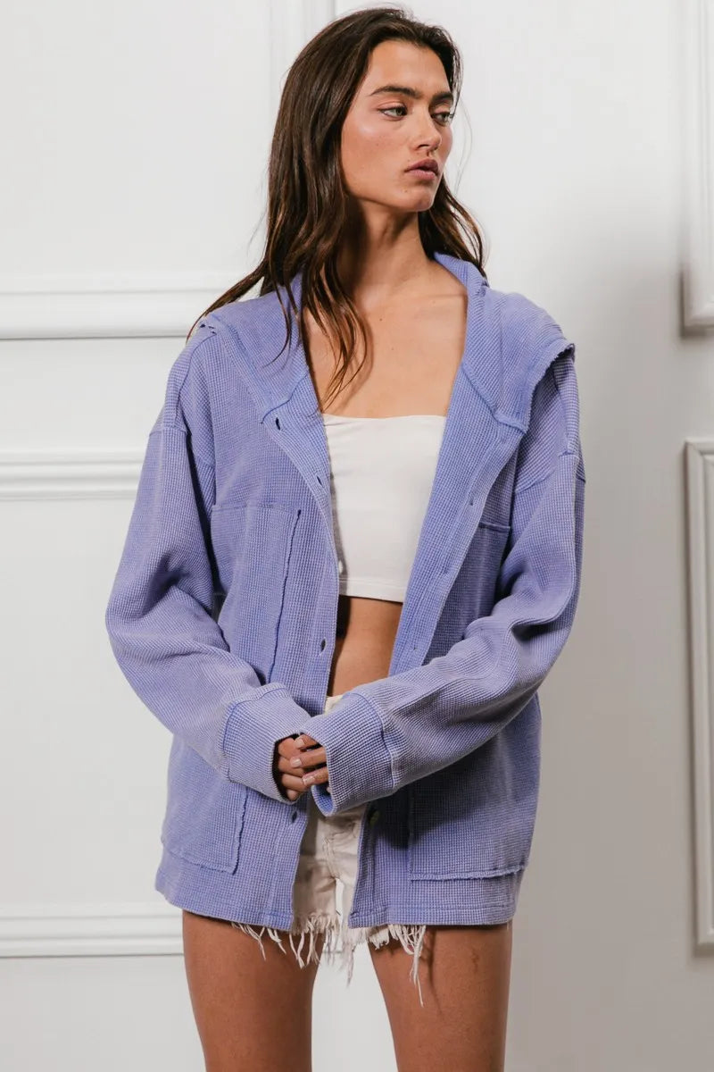 BiBi Washed Waffle Thermal Hooded Jacket | Daverri Fashions