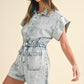 Annie Wear Elastic Waistband Short Sleeve Denim Romper Denim Rompers