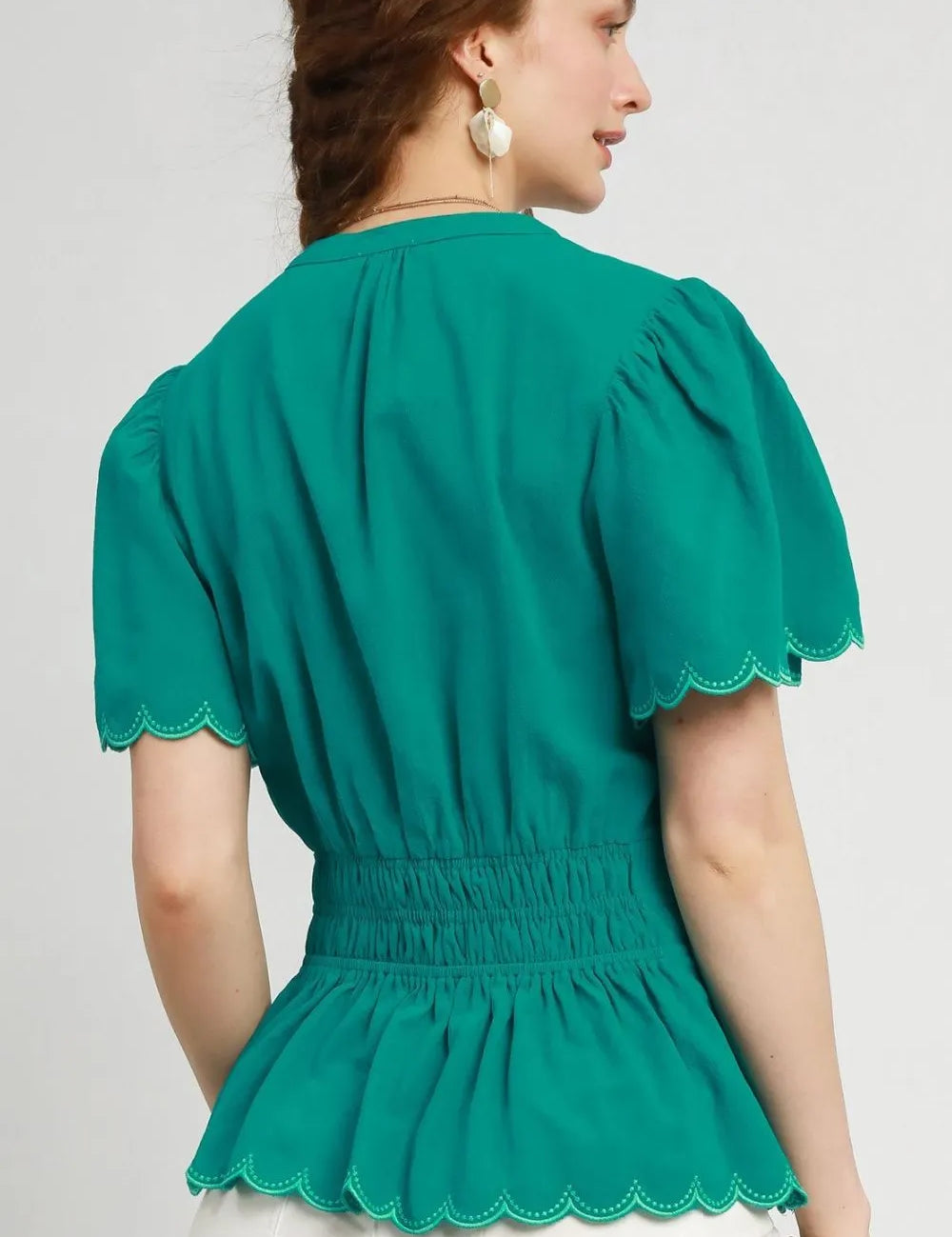 Umgee Scalloped Edge Flutter Sleeve Blouse | Blouses Daverri Fashions