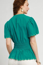 Umgee Scalloped Edge Flutter Sleeve Blouse | Blouses Daverri Fashions