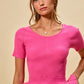 Vibrant pink SO ME ribbed knit short sleeve peplum top