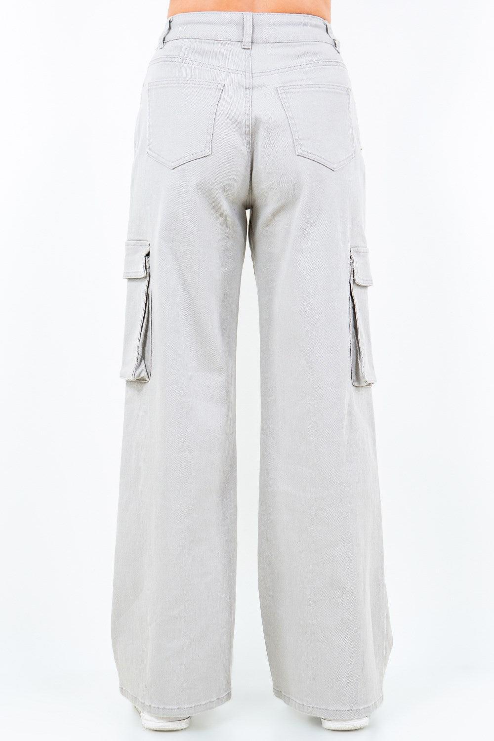 American Bazi Drawstring Wide Leg Cargo Pants - DAVERRI FASHIONS