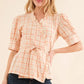 And The Why Plaid Patterned and Ruffled Wrap Blouse Top