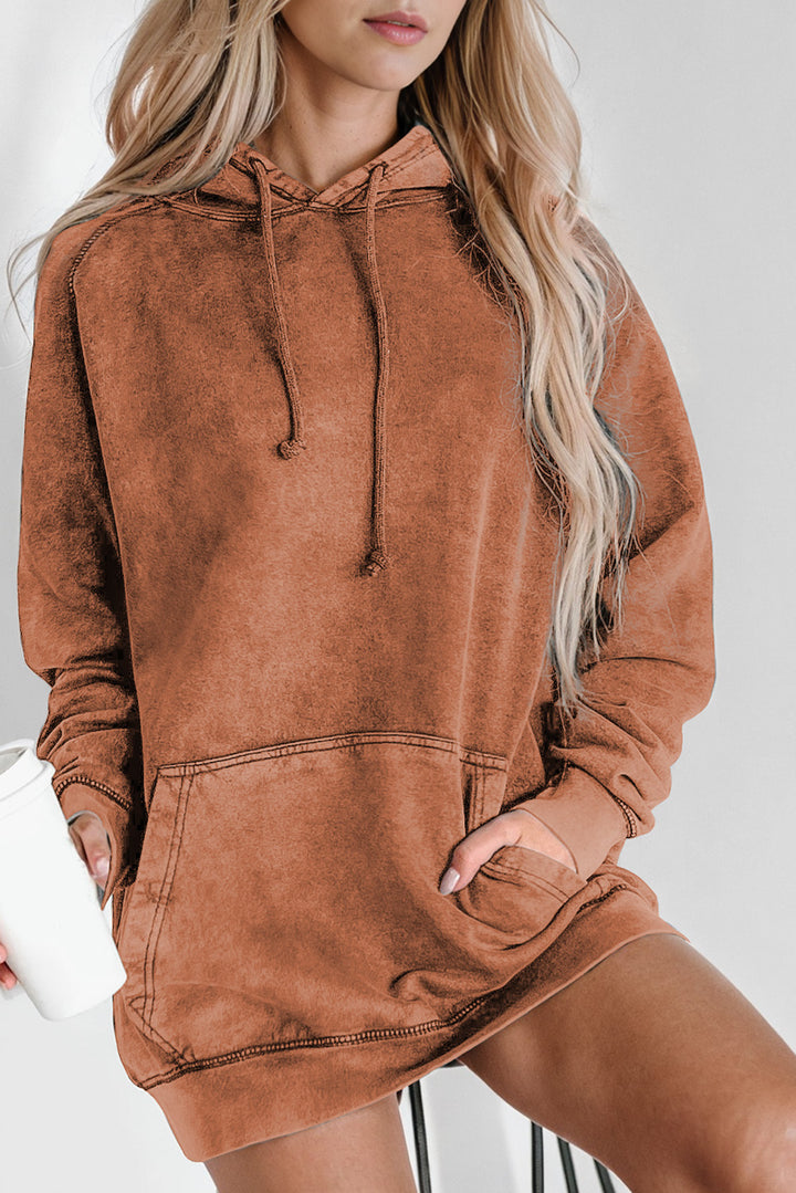 Long Sleeve Front Pocket Hoodie Taupe Tops