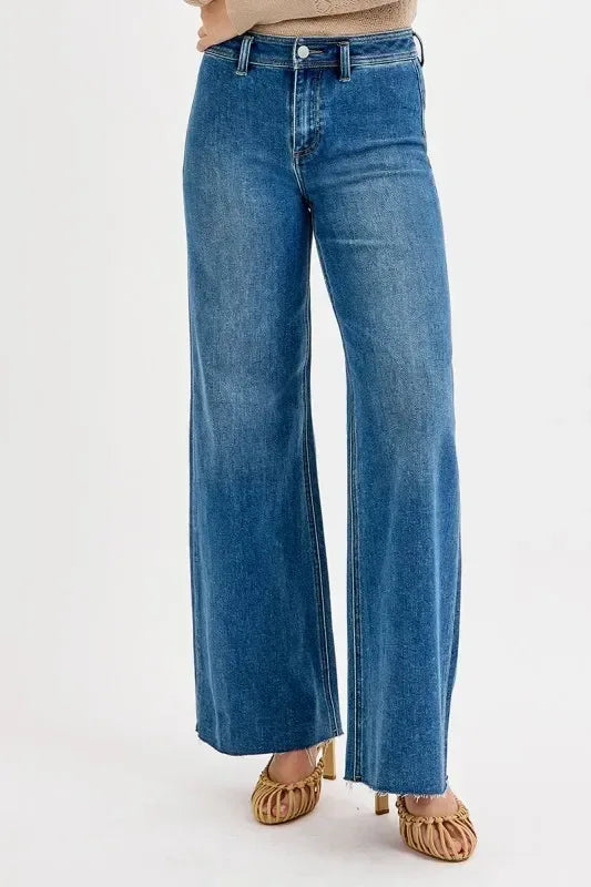 RISEN High-Waisted Wide Leg Jeans - DAVERRI FASHIONS