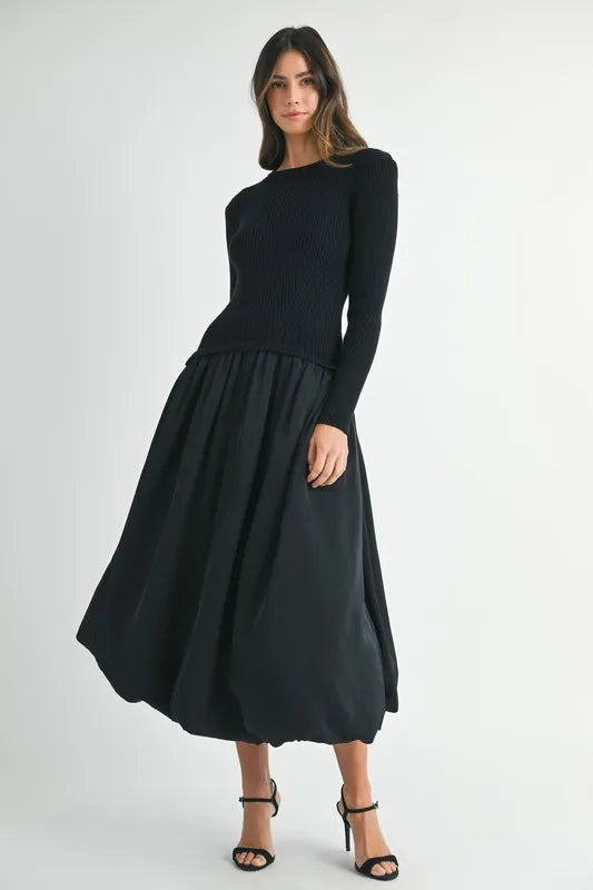 MABLE Ribbed Poplin Mix Midi Sweater Dress Midi Dresses