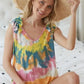 BiBi Circular Tie Dye Knit V Neck Top With Ruffle - DAVERRI FASHIONS