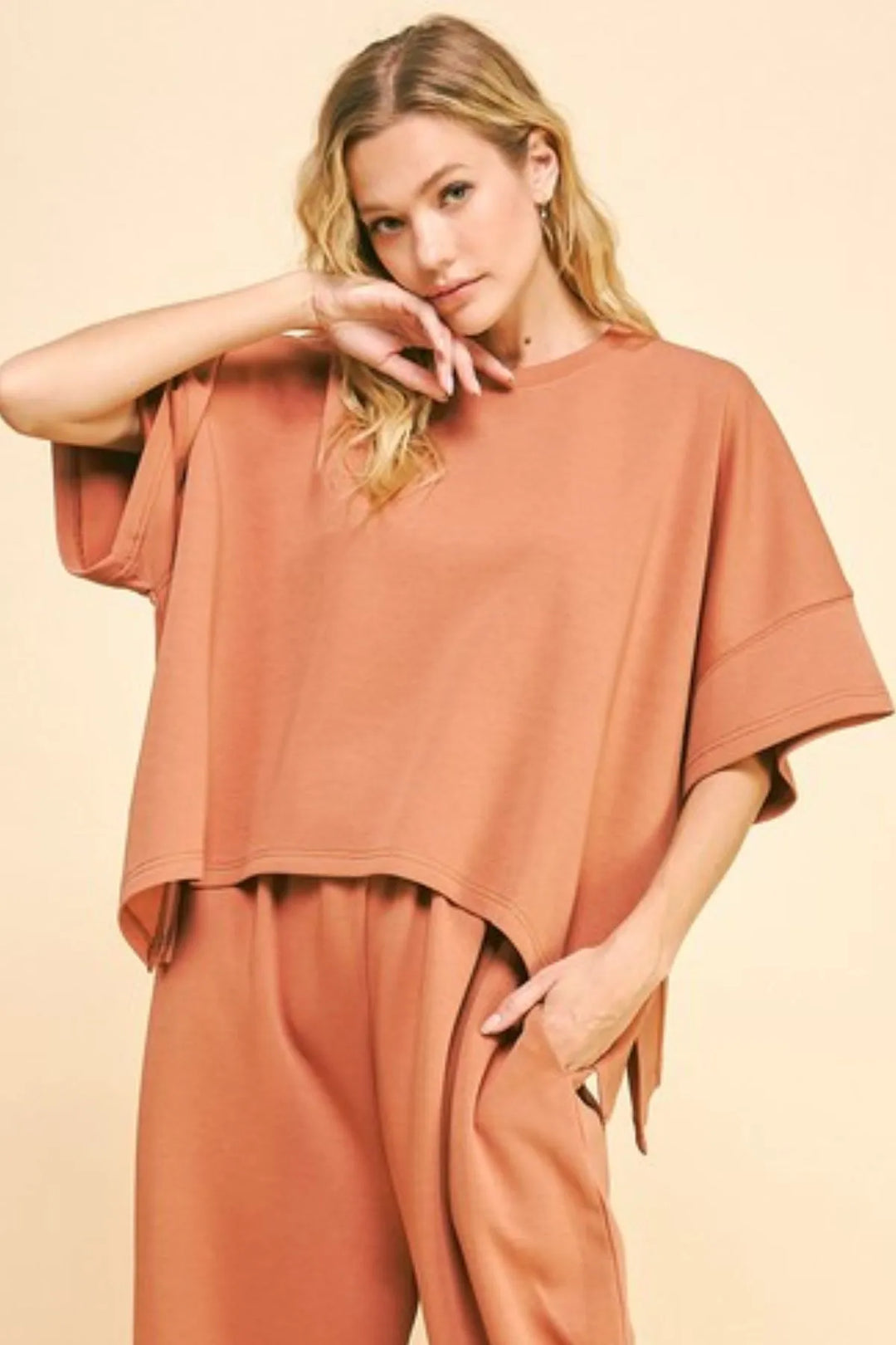 Davi & Dani Flowy Top and Elastic Waist Band Pants Set Pant Sets