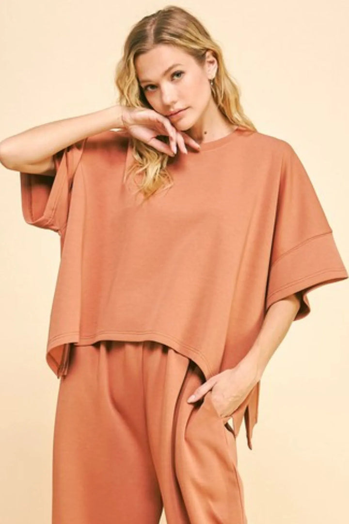 Davi & Dani Flowy Top and Elastic Waist Band Pants Set Pant Sets