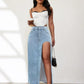 High Rise Slit Denim Skirt - DAVERRI FASHIONS