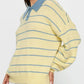 Womens long sleeve yellow knit striped polo collar sweater