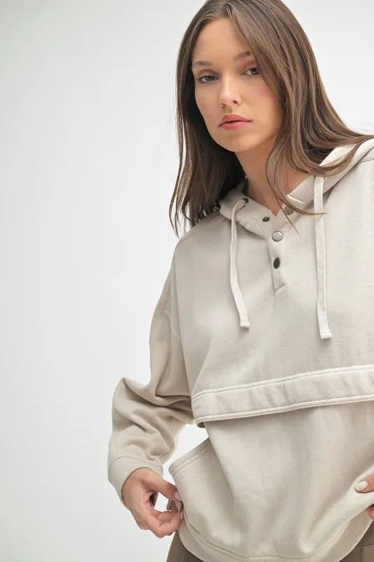 MONO B Drift Burnout Fleece Snap Hoodie | Daverri Fashions