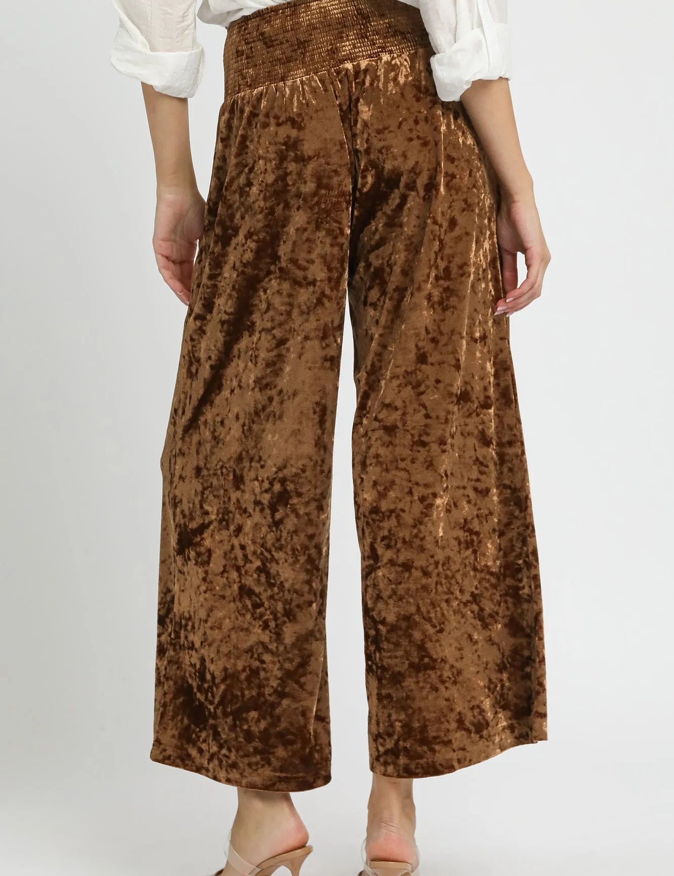 Umgee Velvet Smocked Waistband Wide Leg Pants | Pants Daverri Fashions