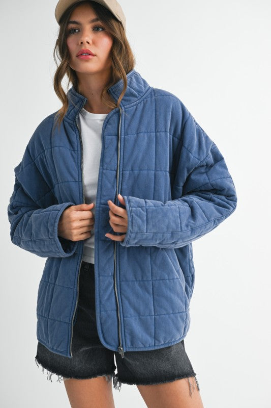 Blue Dixie Jacket: Quilted with high collar and zipper front