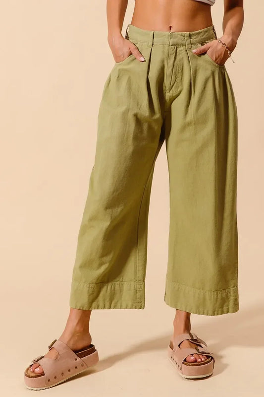 SO ME Mid Rise Wide Leg Chino Pants With Pockets - DAVERRI FASHIONS