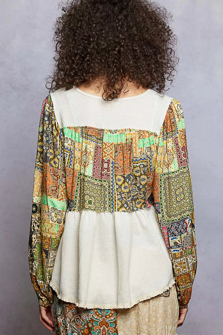 POL Balloon Sleeve Peplum Blouse with Trim Detail | Blouses Daverri Fashions
