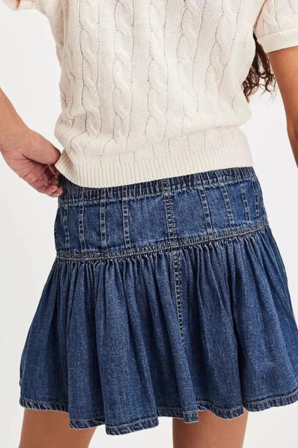Buttoned Ruffled Mini Denim Skirt - DAVERRI FASHIONS