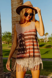BiBi American Flag Print Knit Sleeveless Top | Tank Tops Daverri Fashions