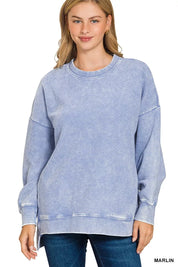 MARLIN Zenana Full Size Acid Washed Double Ribbed Hi-low Sweatshirt Plus Size | Sweatshirts Daverri Fashions