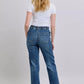 Judy Blue drawstring straight jeans with pockets, relaxed fit blue denim elastic waistband